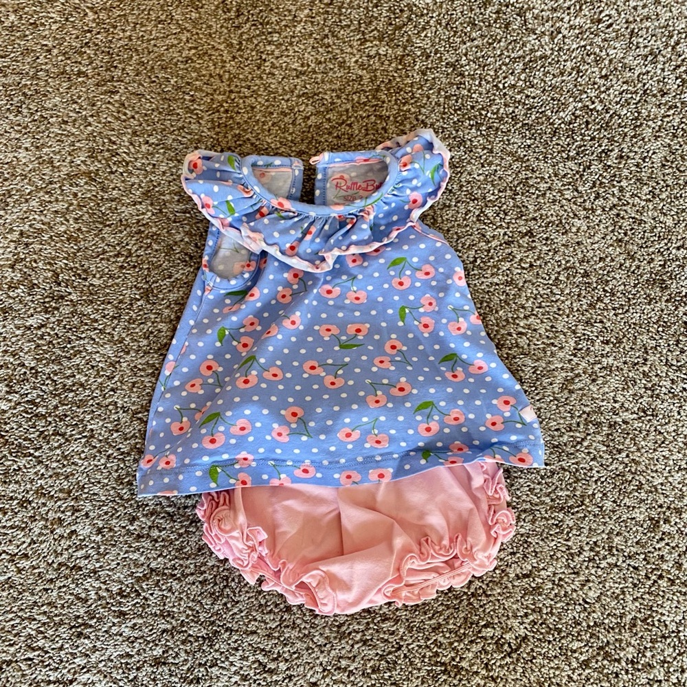 Ruffle Butts Blue and Pink Floral Kids Matching Set